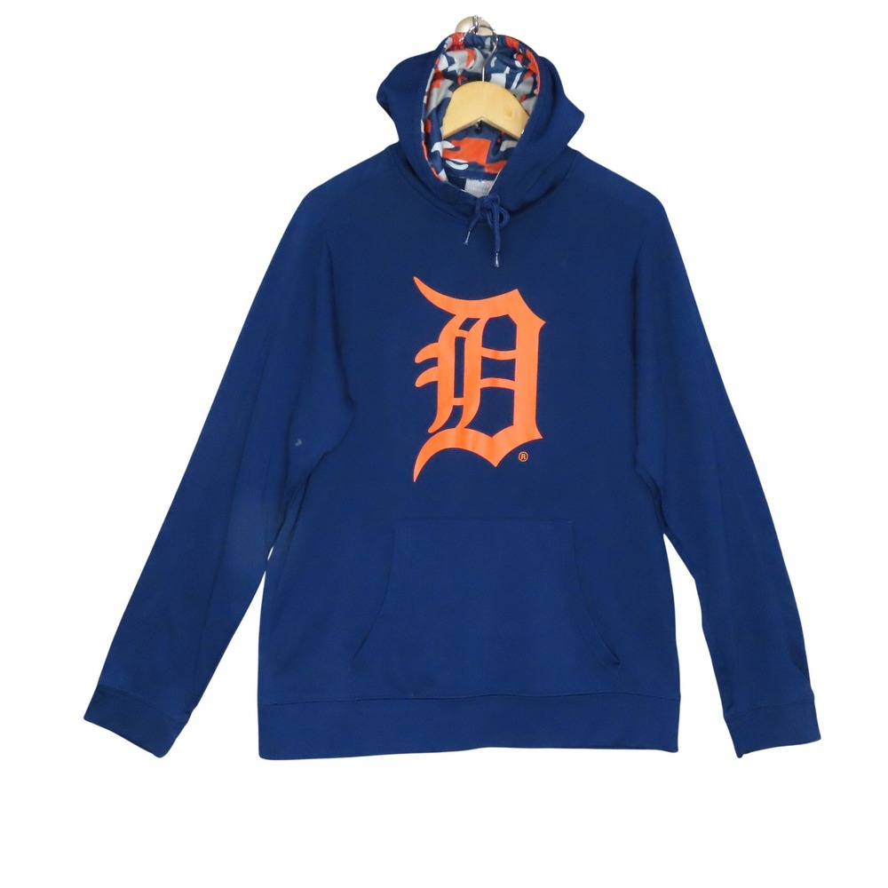 Detroit Tigers MLB Mens Navy Blue Orange Camo‎ Lined Hoodie Sweatshirt Medium